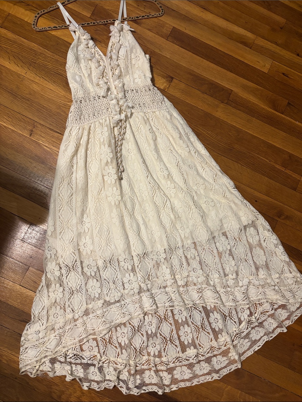 Boho Crochet Lace Maxi Dress in Cream